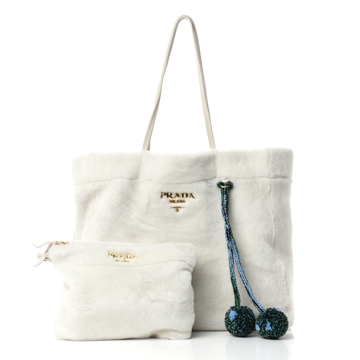 Prada Shearling Saffiano Shoulder Bag White 3 of 10