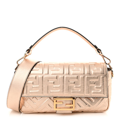 Fendi Vitello Laminato FF 1974 Embossed Baguette Rame 1 of 9