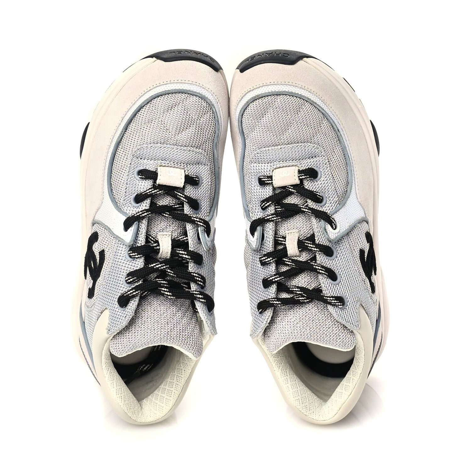 Mesh Suede Calfskin Grained Calfskin Womens CC Sneakers 37 Grey White