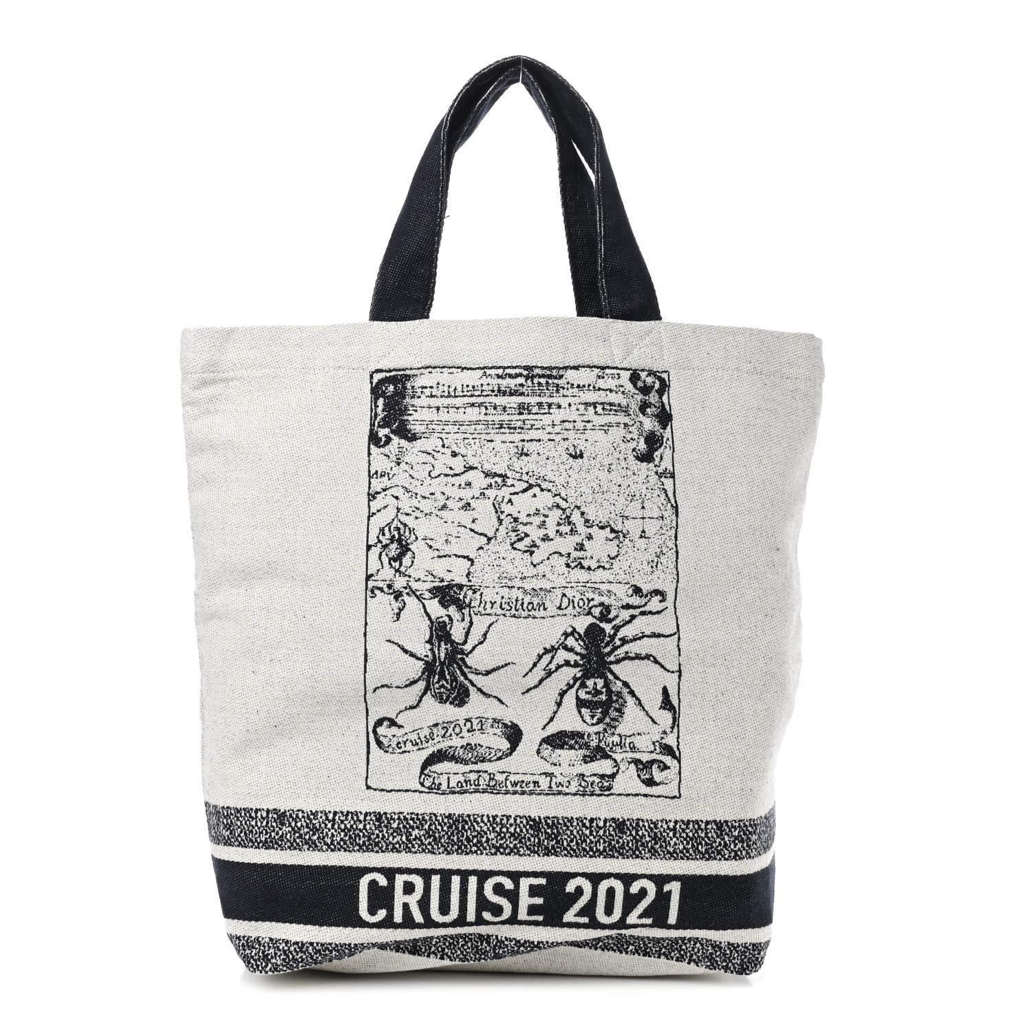 Christian Dior Canvas Print Cruise Tote Ivory Black 1 of 9