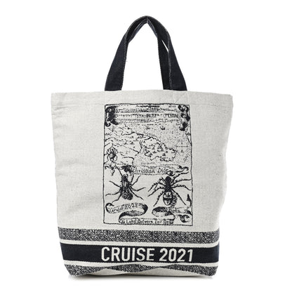 Christian Dior Canvas Print Cruise Tote Ivory Black 1 of 9