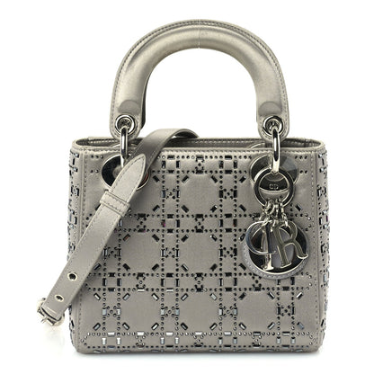 Christian Dior Satin Crystal Cannage Mini Lady Dior Grey 1 of 8
