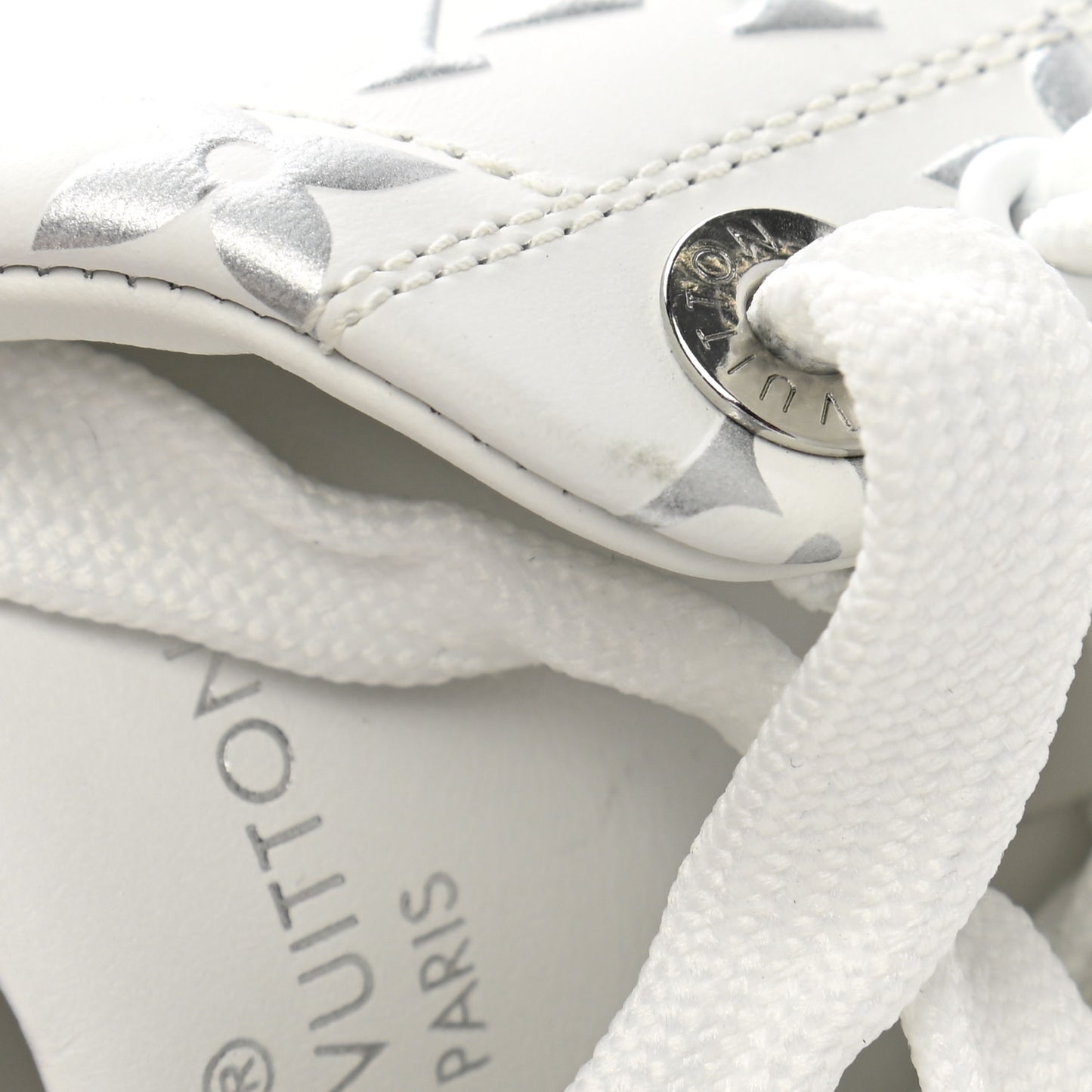 Calfskin Monogram Debossed Time Out Sneakers 38 White Silver