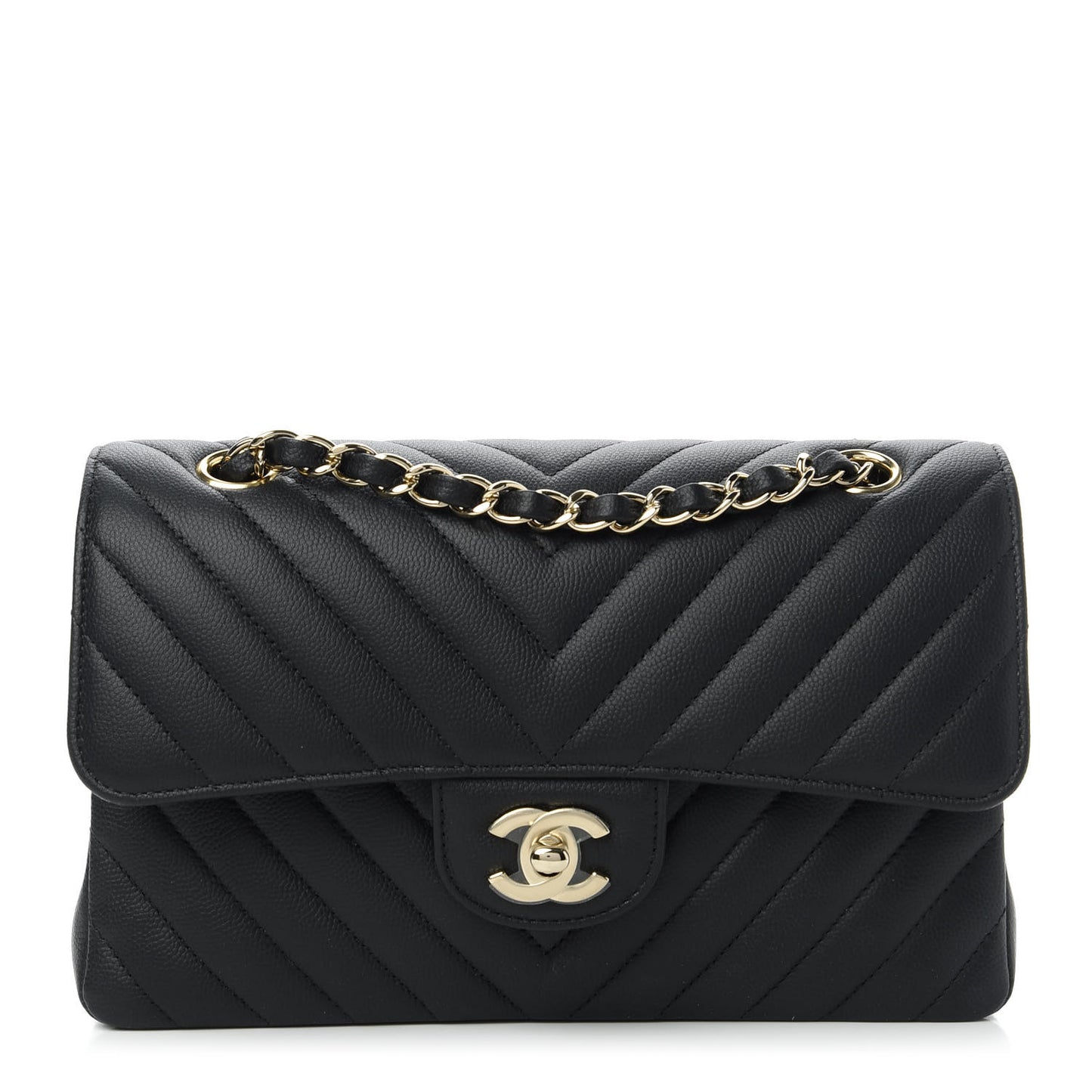 Caviar Chevron Quilted Small Double Flap Black