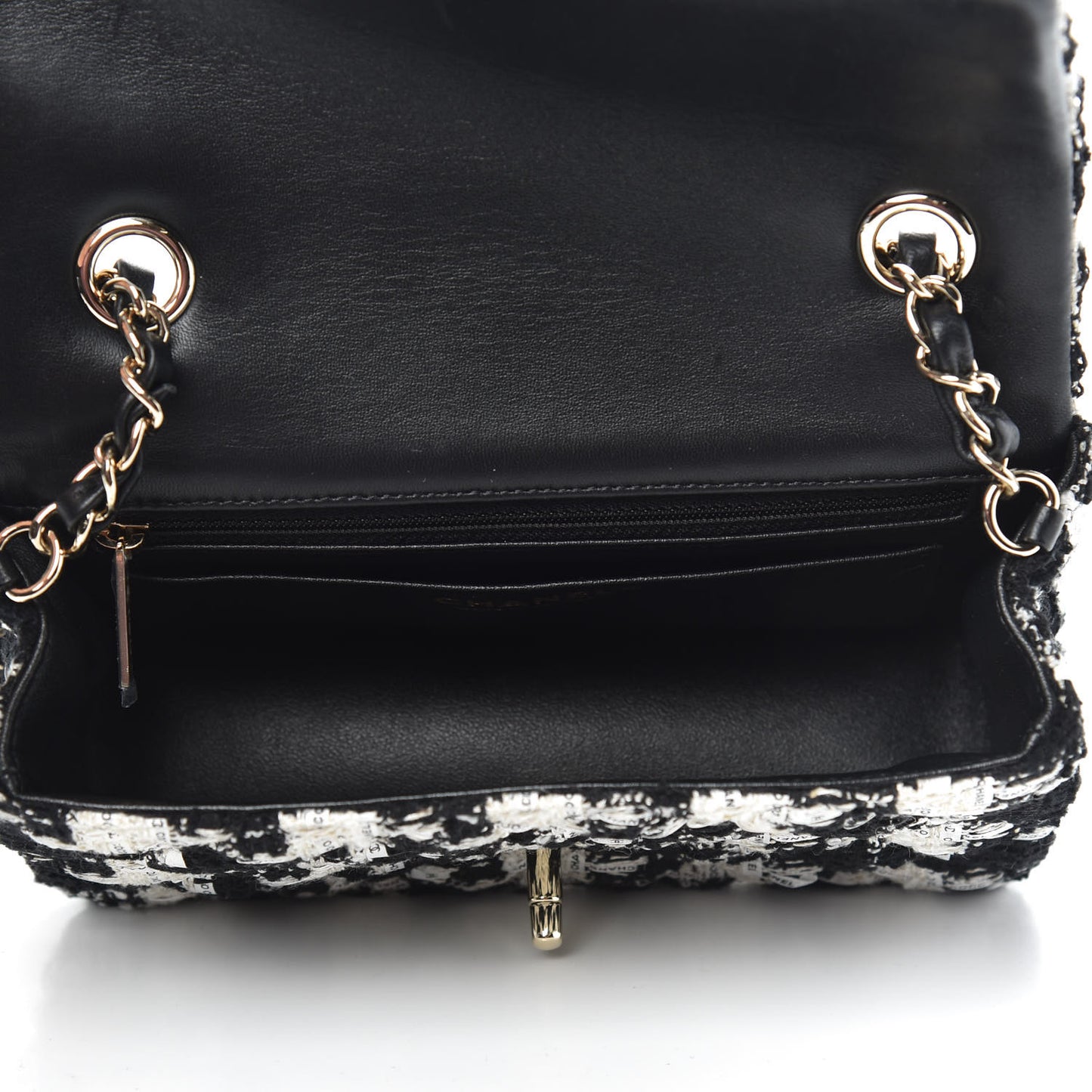 Tweed Quilted Mini Rectangular Flap Black Ecru White