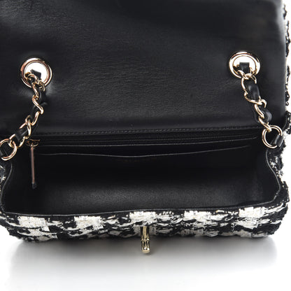 Chanel Tweed Quilted Mini Rectangular Flap Black Ecru White 5 of 11