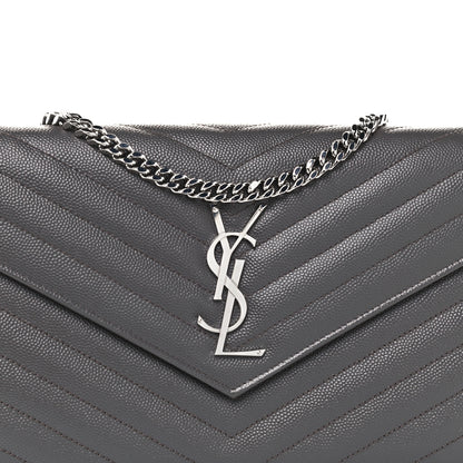 Saint Laurent Grain De Poudre Matelasse Chevron Monogram Chain Wallet Coal 8 of 10