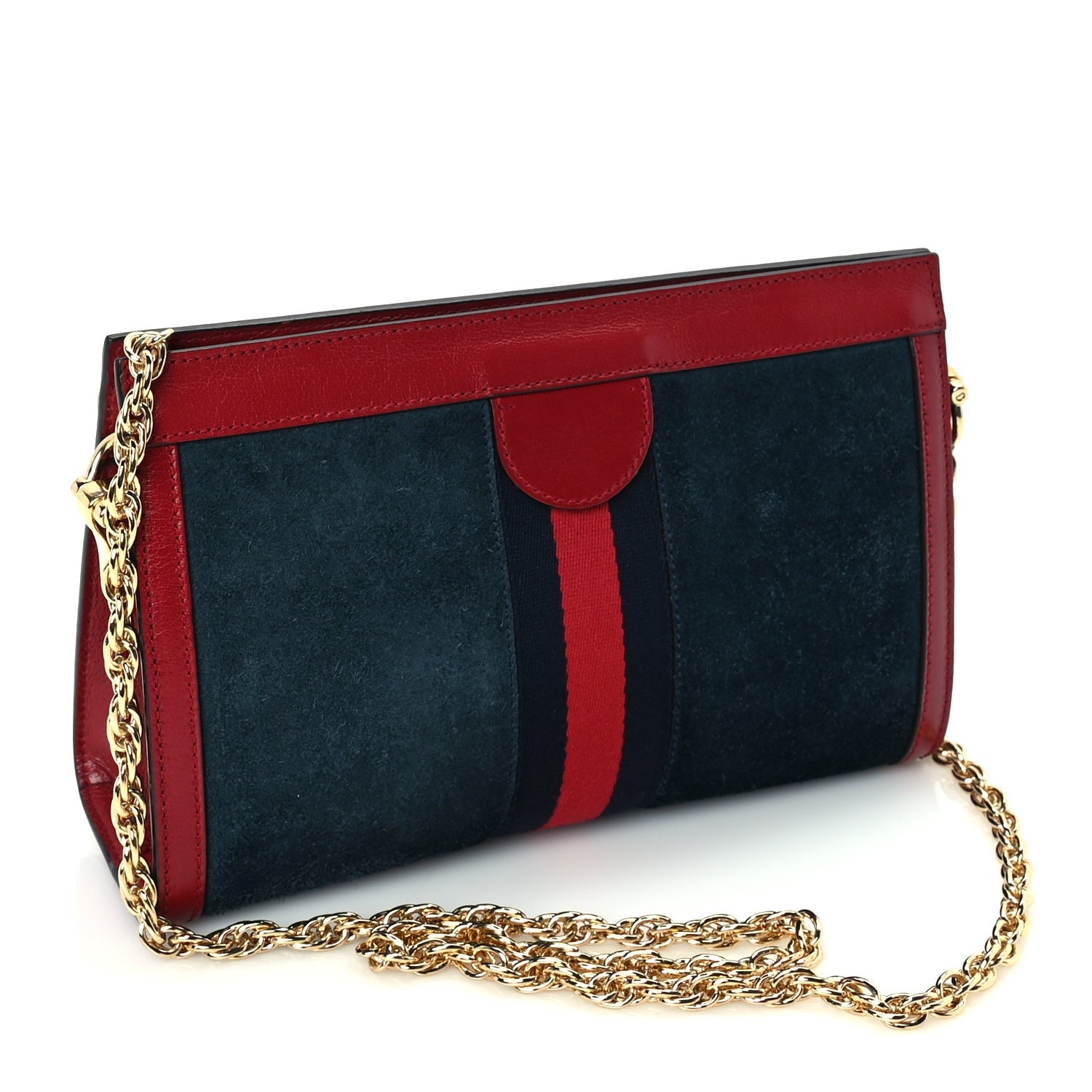 Gucci Suede Calfskin Web Small Ophidia Chain Shoulder Bag New Blue Romantic Cherry 2 of 8