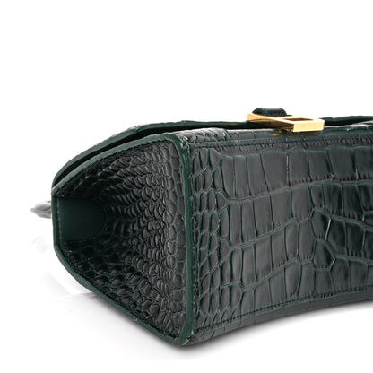 Balenciaga Shiny Calfskin Crocodile Embossed Small Hourglass Top Handle Bag Forest Green 7 of 8