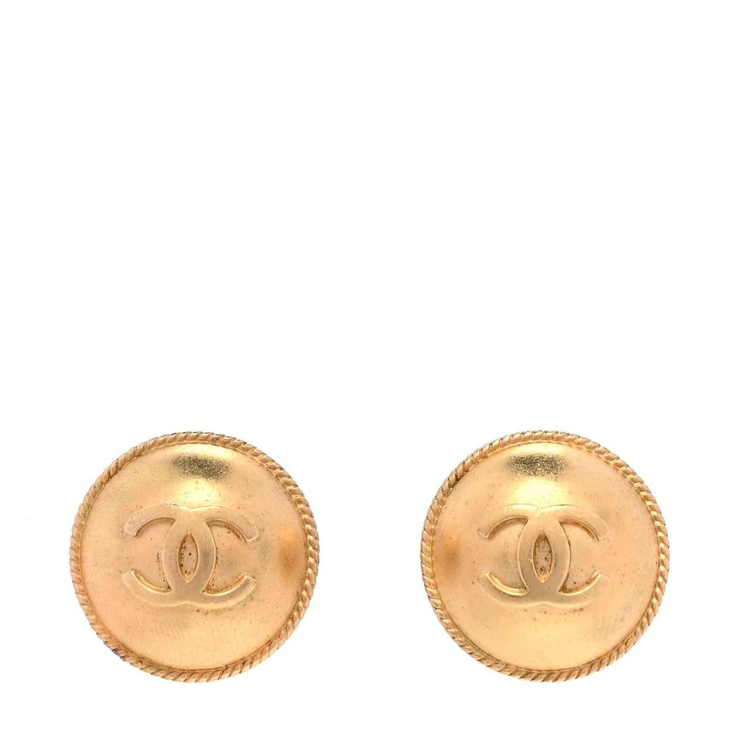 CC Button Clip On Earrings  Gold