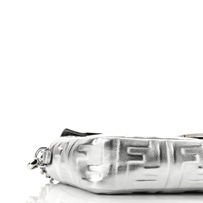 Fendi Vitello Catalan Mirror FF 1974 Embossed Baguette Argento 9 of 10