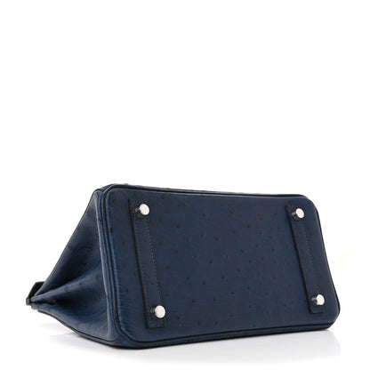 Hermes Ostrich Bi-Color Birkin 25 Bleu Iris Black 3 of 12