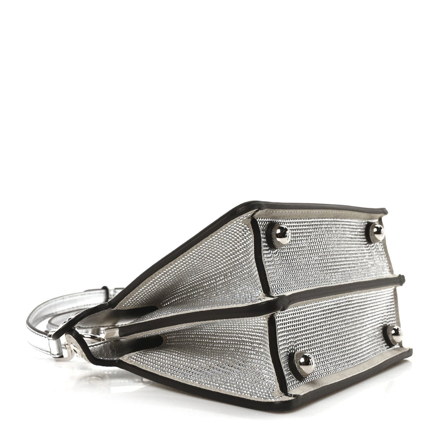 Crystal Vitello Laminato FF Petite Peekaboo I SEE U Satchel Crystal Argento