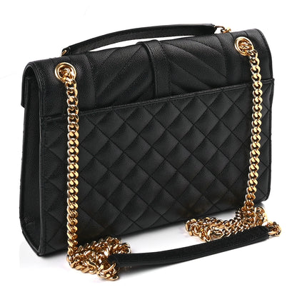 Saint Laurent Grain De Poudre Textured Mixed Matelasse Triquilt Medium Monogram Satchel Black 2 of 8