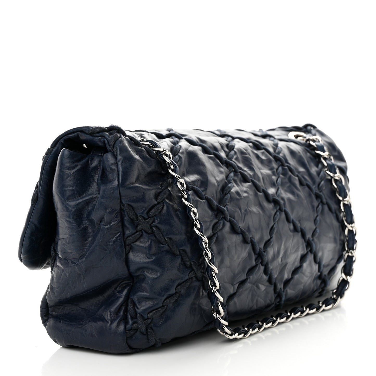 Calfskin Ultra Stitch Oversize Flap Navy