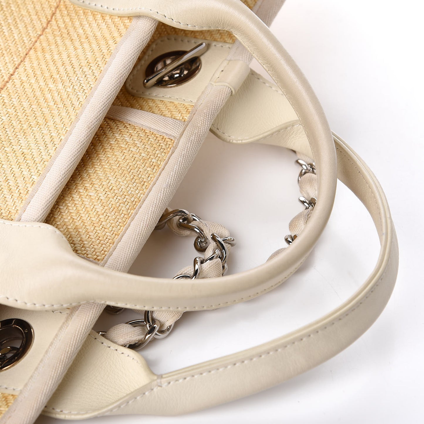 Woven Straw Raffia Medium Deauville Tote Beige