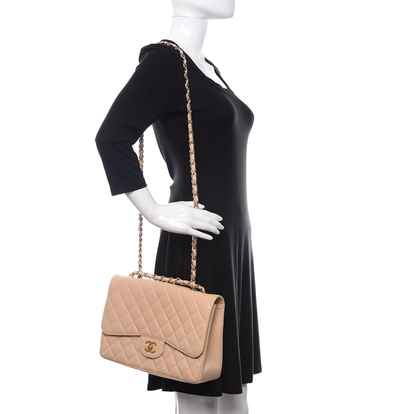 Caviar Quilted Jumbo Single Flap Beige Clair