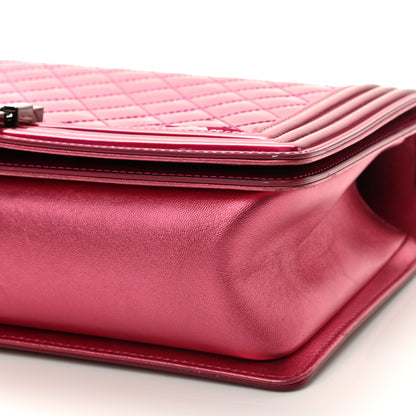 Chanel Metallic Patent Quilted New Medium Boy Flap Fuchsia 10 of 13