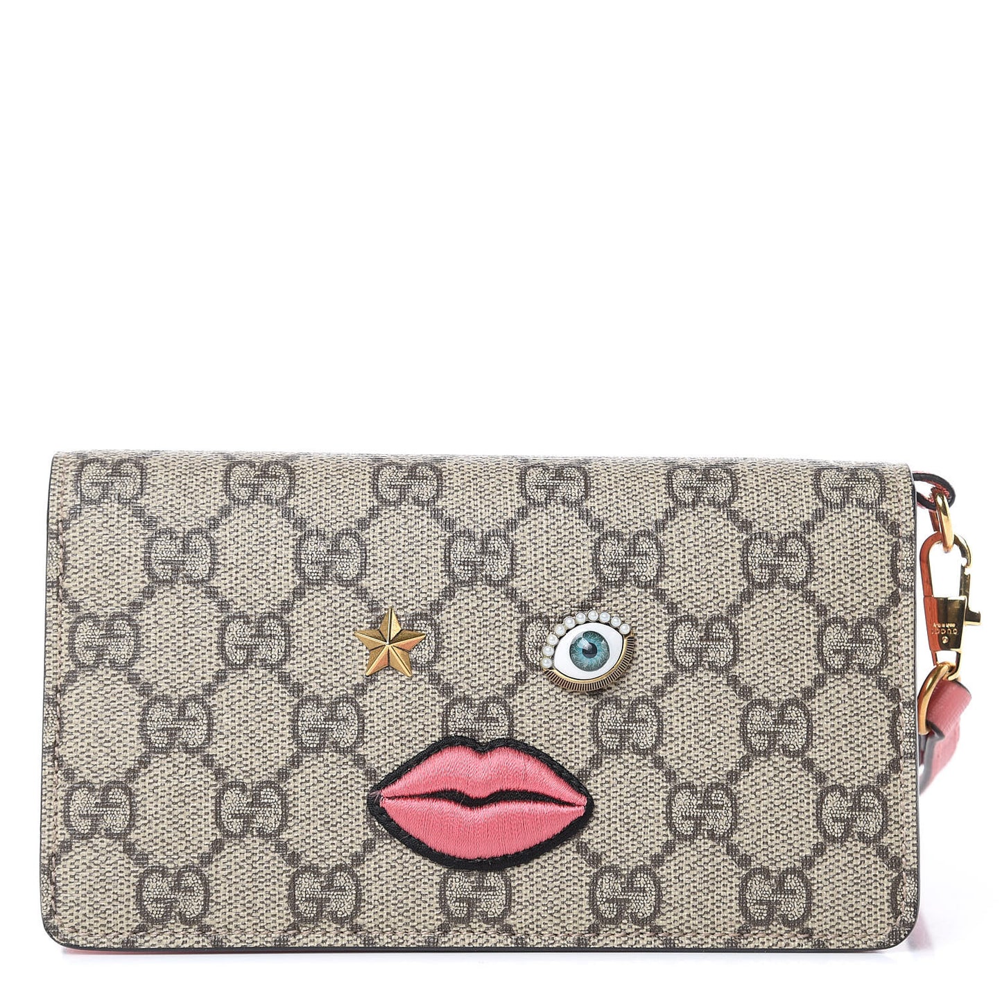 GG Supreme Monogram Embroidered Face iPhone 6 Case Wristlet Pink