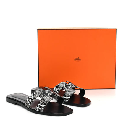 Hermes Calfskin Astrologie Bandana Oran Sandals 38 Black White 9 of 9
