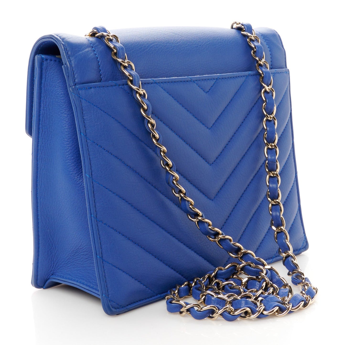 Calfskin Quilted Chevron Small Single Flap Blue