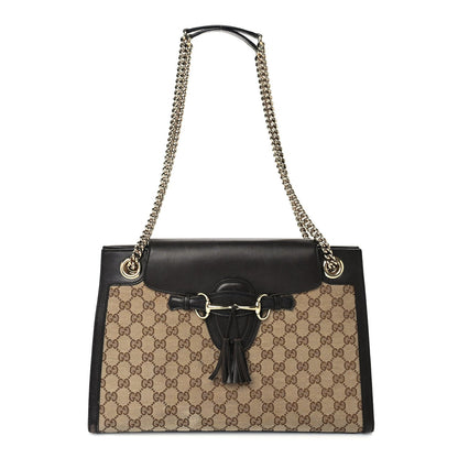 Gucci Monogram Margaux Calfskin Large Emily Chain Shoulder Bag Beige Ebony Cocoa 1 of 8