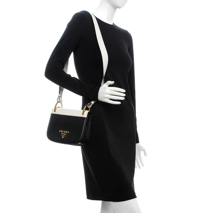 Prada City Calf Pionniere Saddle Bag Black White 2 of 6