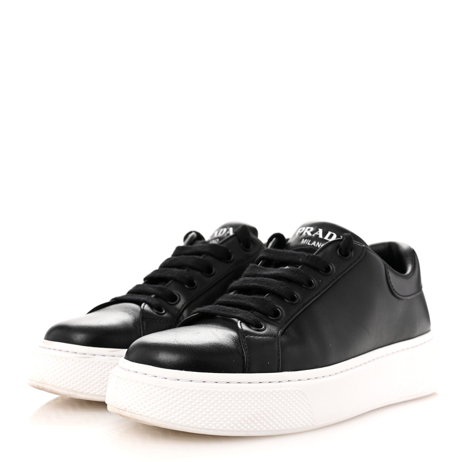 Prada Vitello Soft Logo Low Top 45mm Sneakers 36.5 Black White 4 of 11