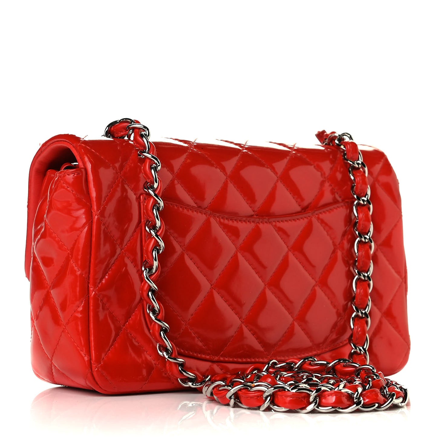 Patent Calfskin Quilted Mini Rectangular Flap Red