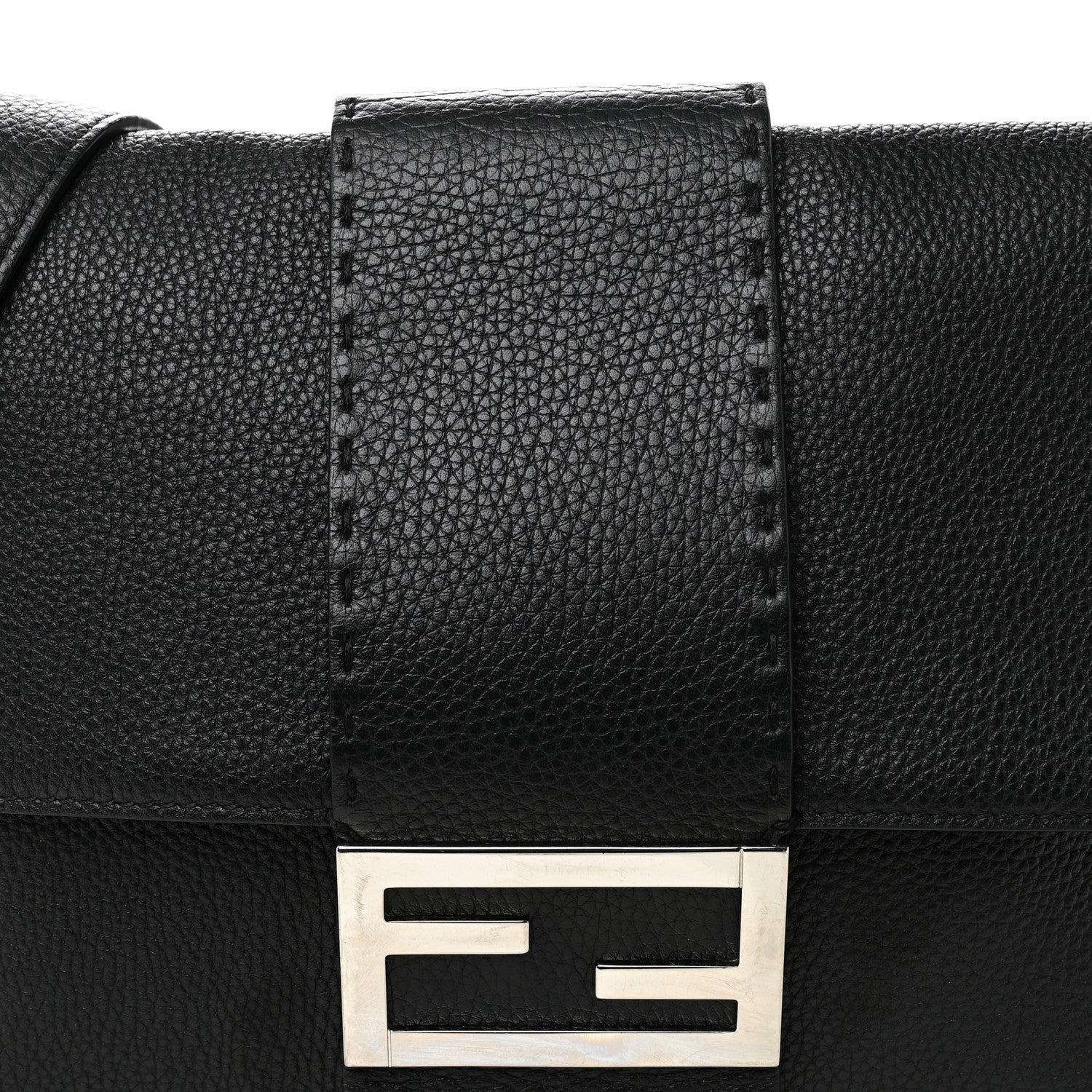 Fendi Cuoio Romano Selleria Large Convertible Baguette  Black 9 of 12