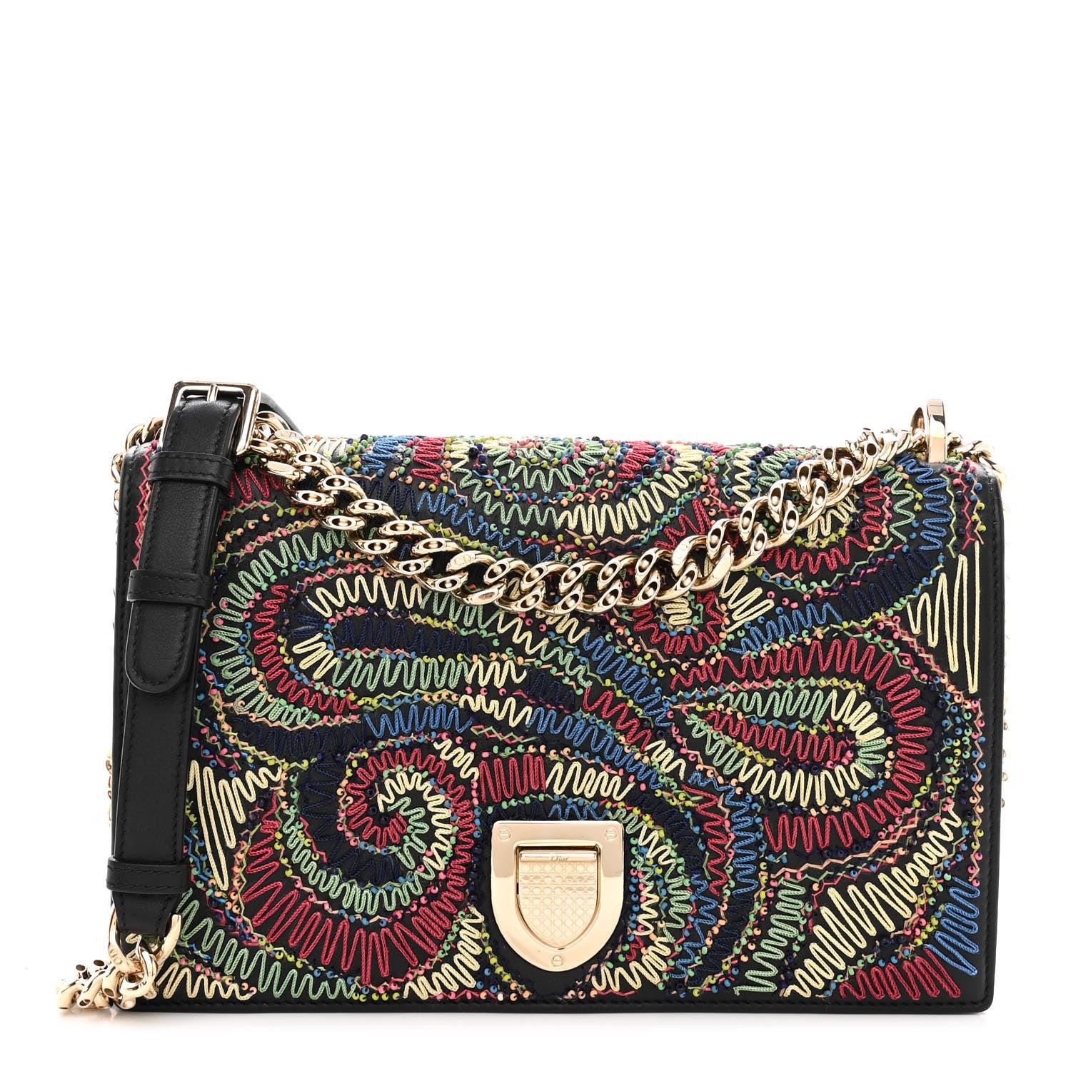 Christian Dior Lambskin Embroidered Medium Diorama Flap Bag Black 1 of 9