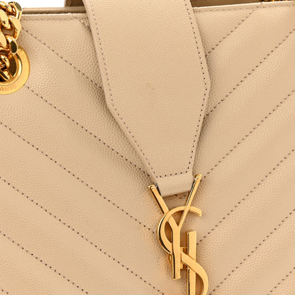 Saint Laurent Grain De Poudre Matelasse Chevron Monogram Shopping Bag Nude Powder 14 of 15
