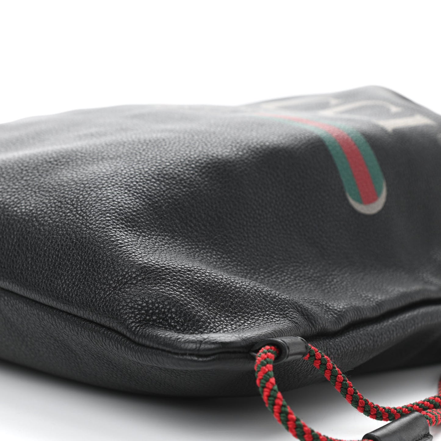 Calfskin Logo Drawstring Backpack Black