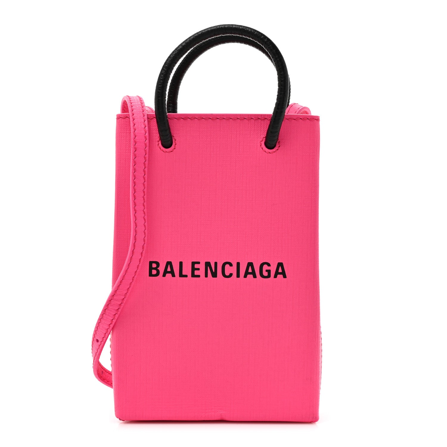 Balenciaga Squared Calfskin Logo Shopping Phone Holder Bag Acid Fuchsia 1 of 16