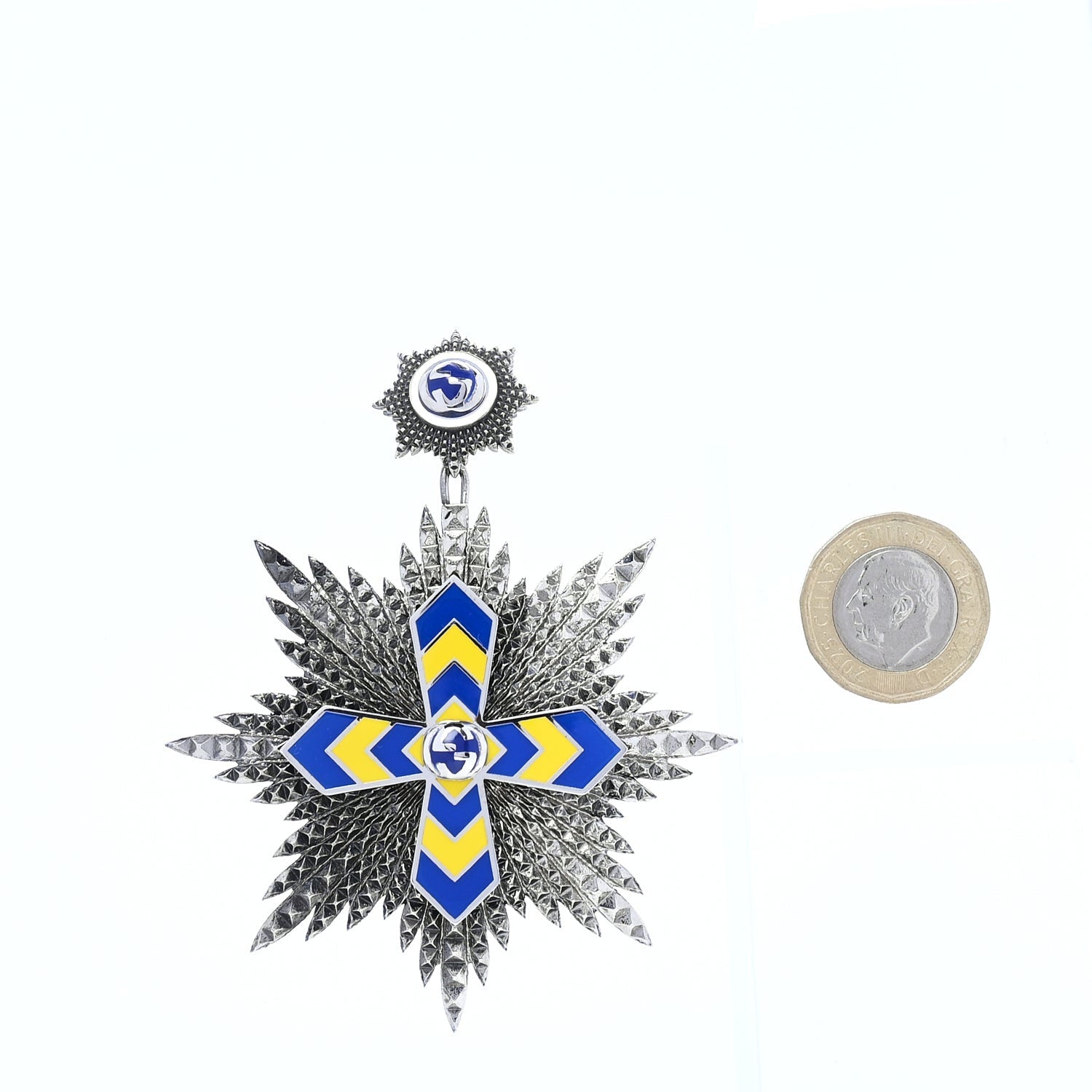 Gucci Enamel GG Cross Pin  Blue 2 of 4