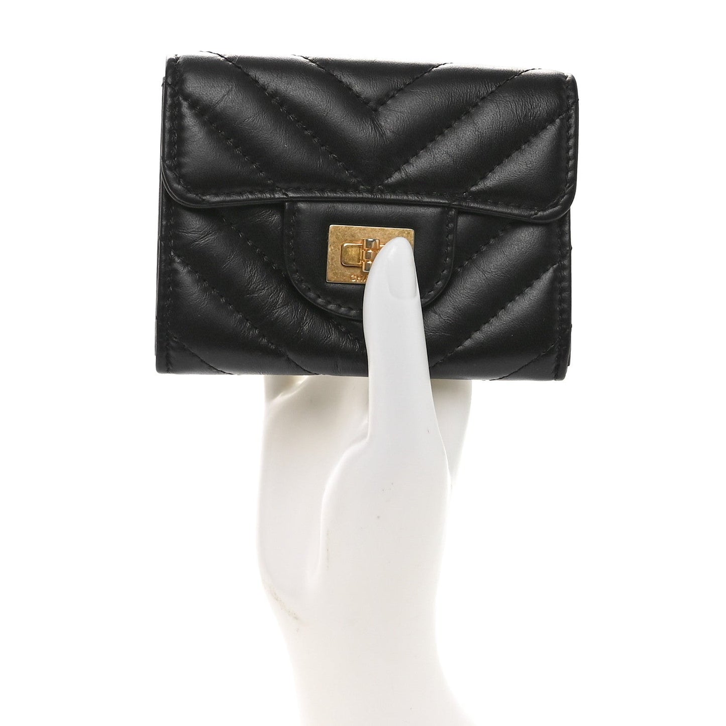 Aged Calfskin Chevron Quilted Reissue Card Holder Wallet Black