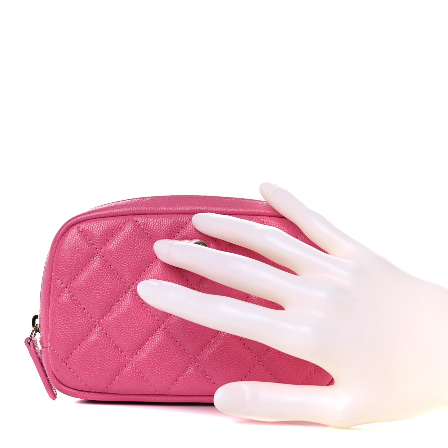 Caviar Quilted Small Curvy Pouch Cosmetic Case Pink