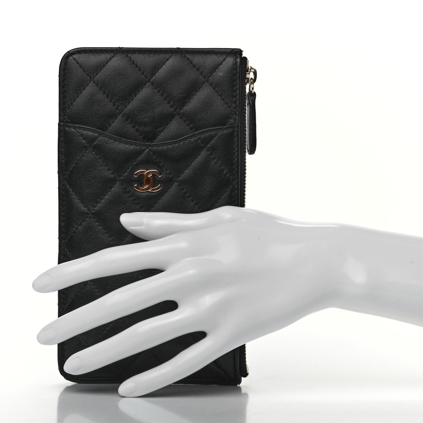 Lambskin Quilted Classic Flat Wallet Pouch Black