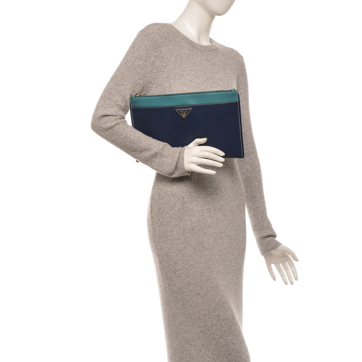 Prada Saffiano Lux Bi-Color Clutch Bleuette Turchese 2 of 7