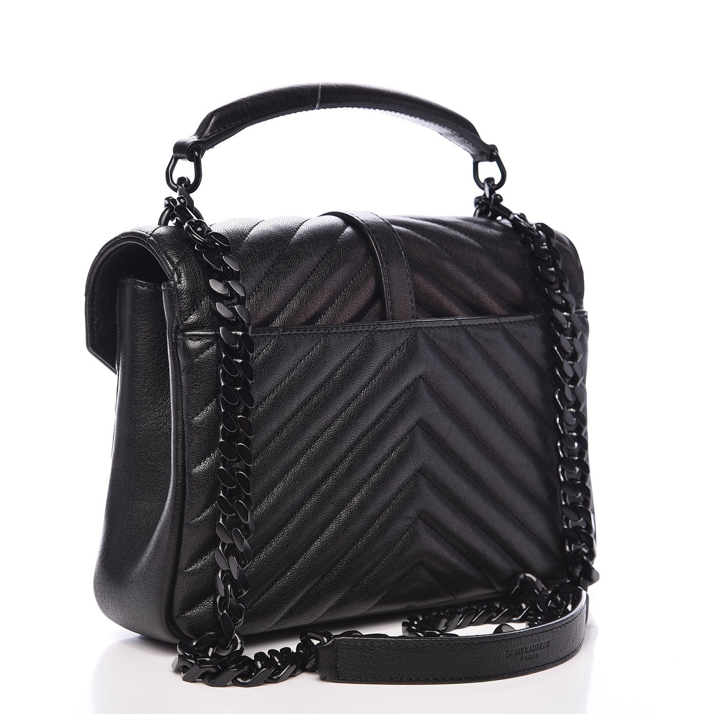 Sheepskin Matelasse Chevron Monogram Medium College Bag Black