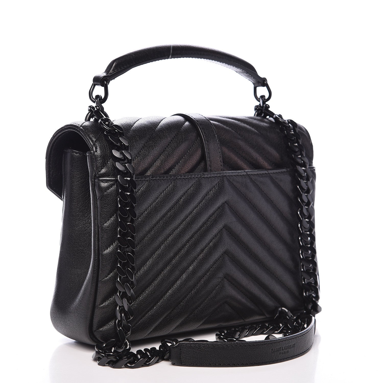 Saint Laurent Sheepskin Matelasse Chevron Monogram Medium College Bag Black 3 of 16