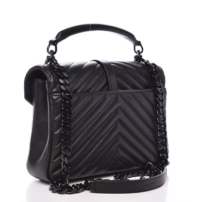 Saint Laurent Sheepskin Matelasse Chevron Monogram Medium College Bag Black 3 of 16