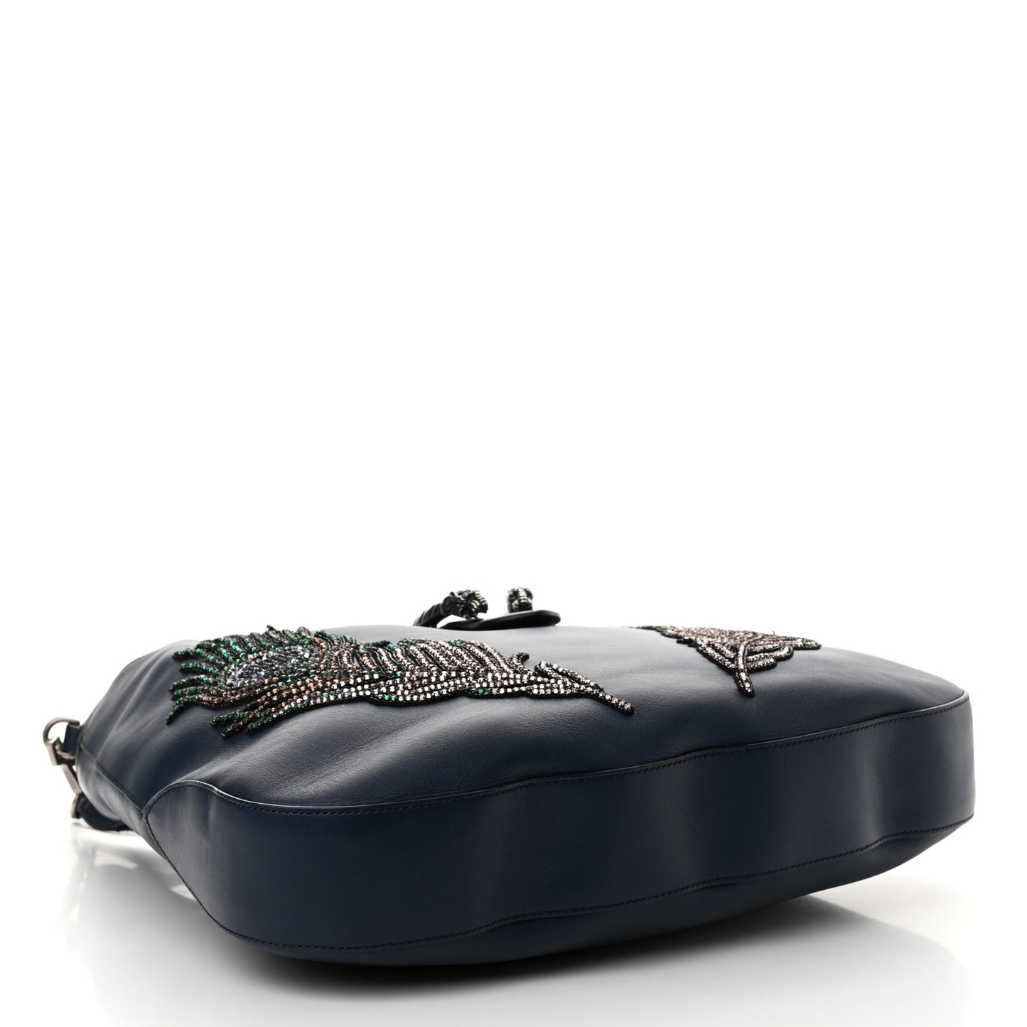Calfskin Crystal Feather Embroidered Large Dionysus Hobo Dark Blue
