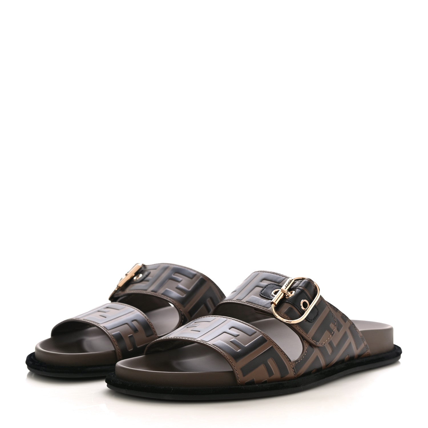 Fendi Calfskin FF Embossed Slide Sandals 40.5 Maya Black 3 of 12