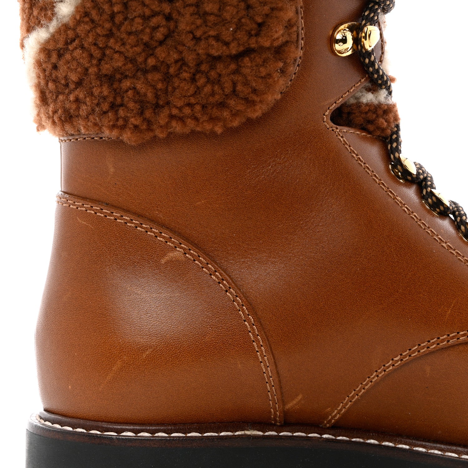 Louis Vuitton Calfskin Shearling Territory Ranger Combat Boots 38 Cognac 10 of 10