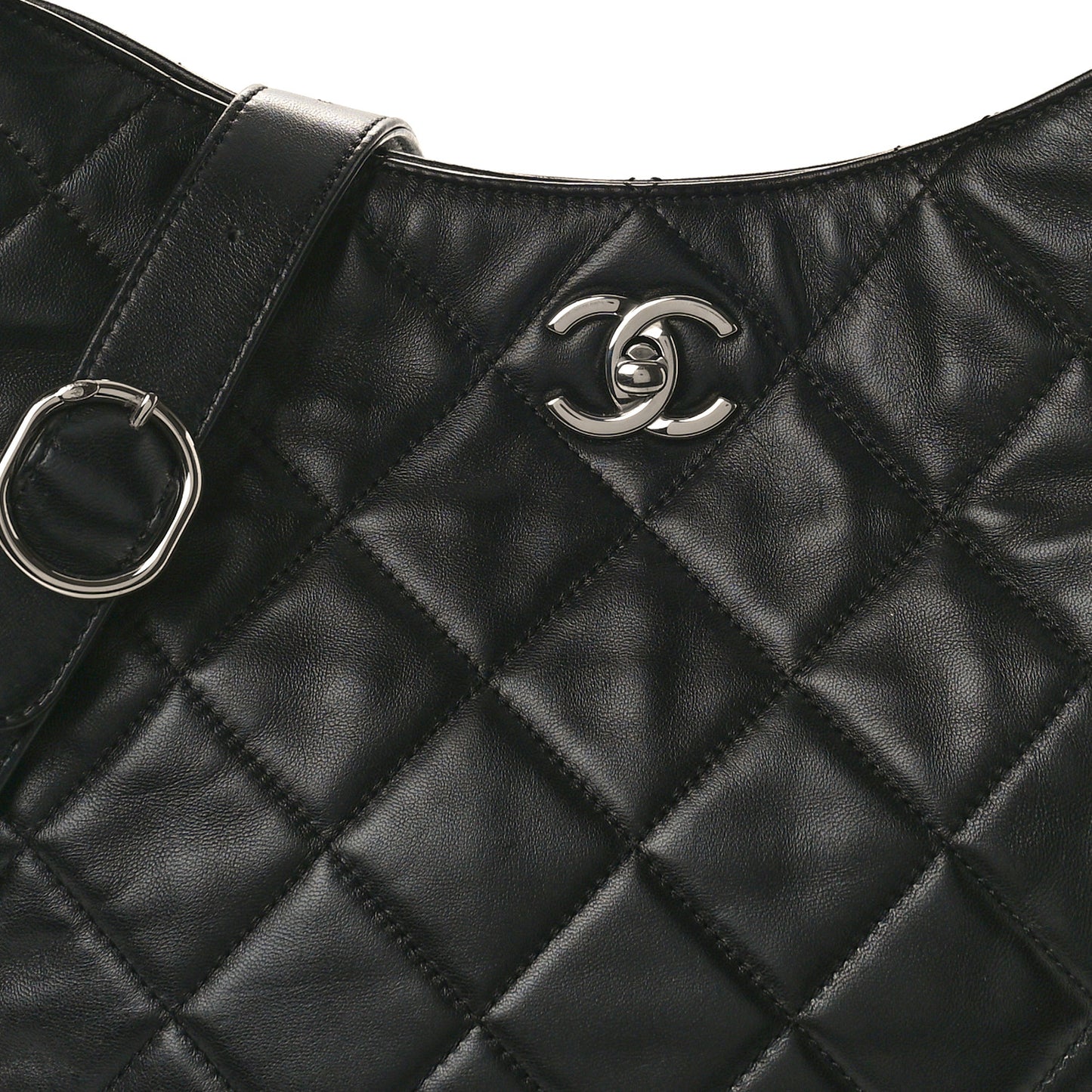 Lambskin Chain Rows Quilted Chain Hobo Black