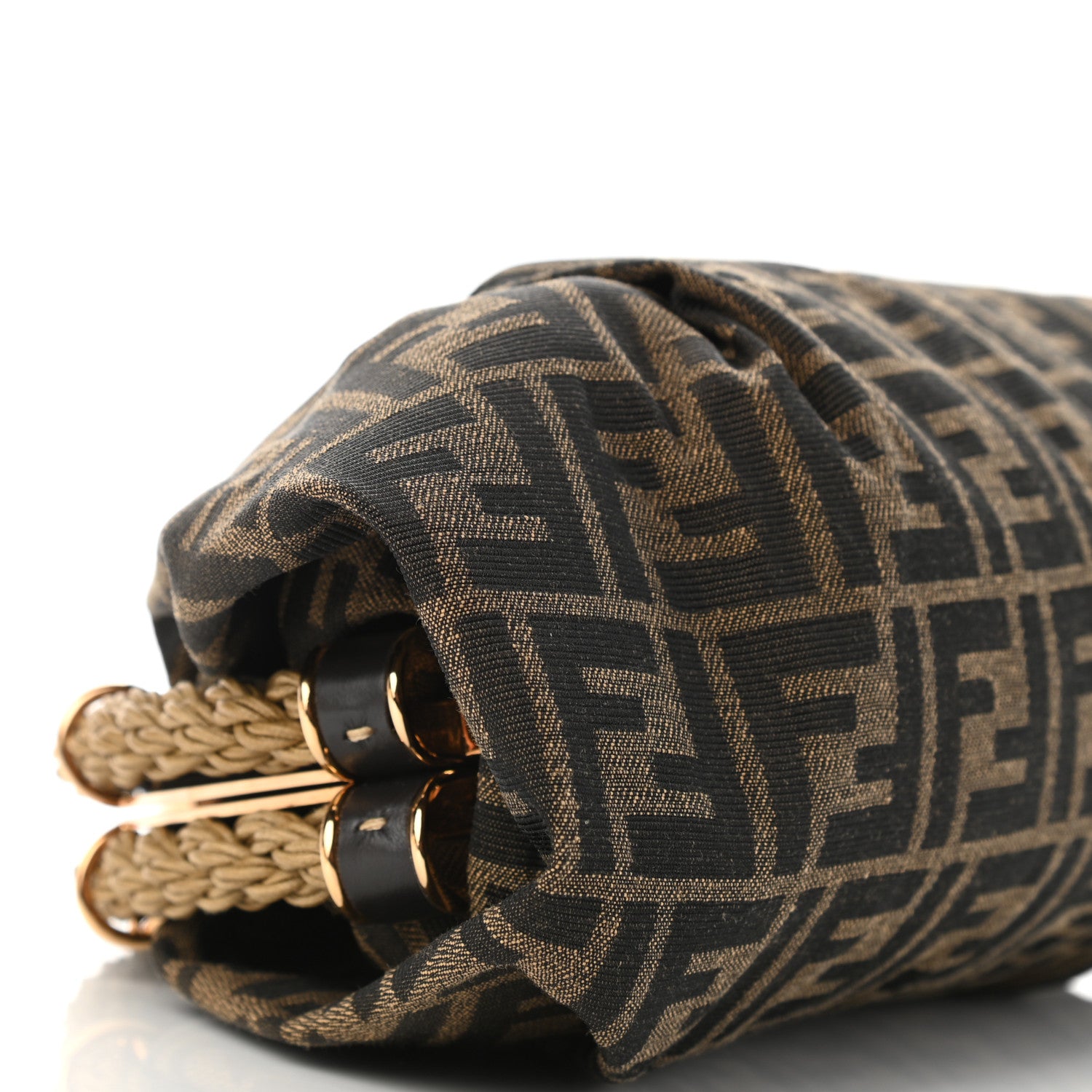 Fendi Fabric Jacquard FF Braided Shell Clutch Tobacco 16 of 18