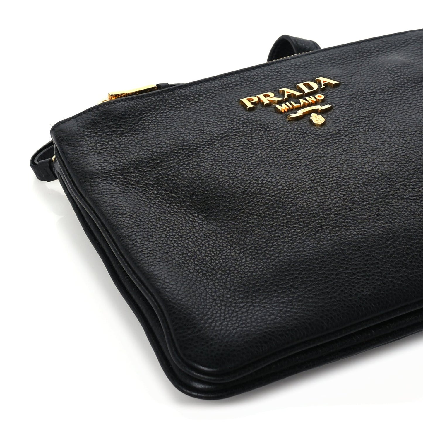 Vitello Phenix Double Zip Crossbody Bag  Black