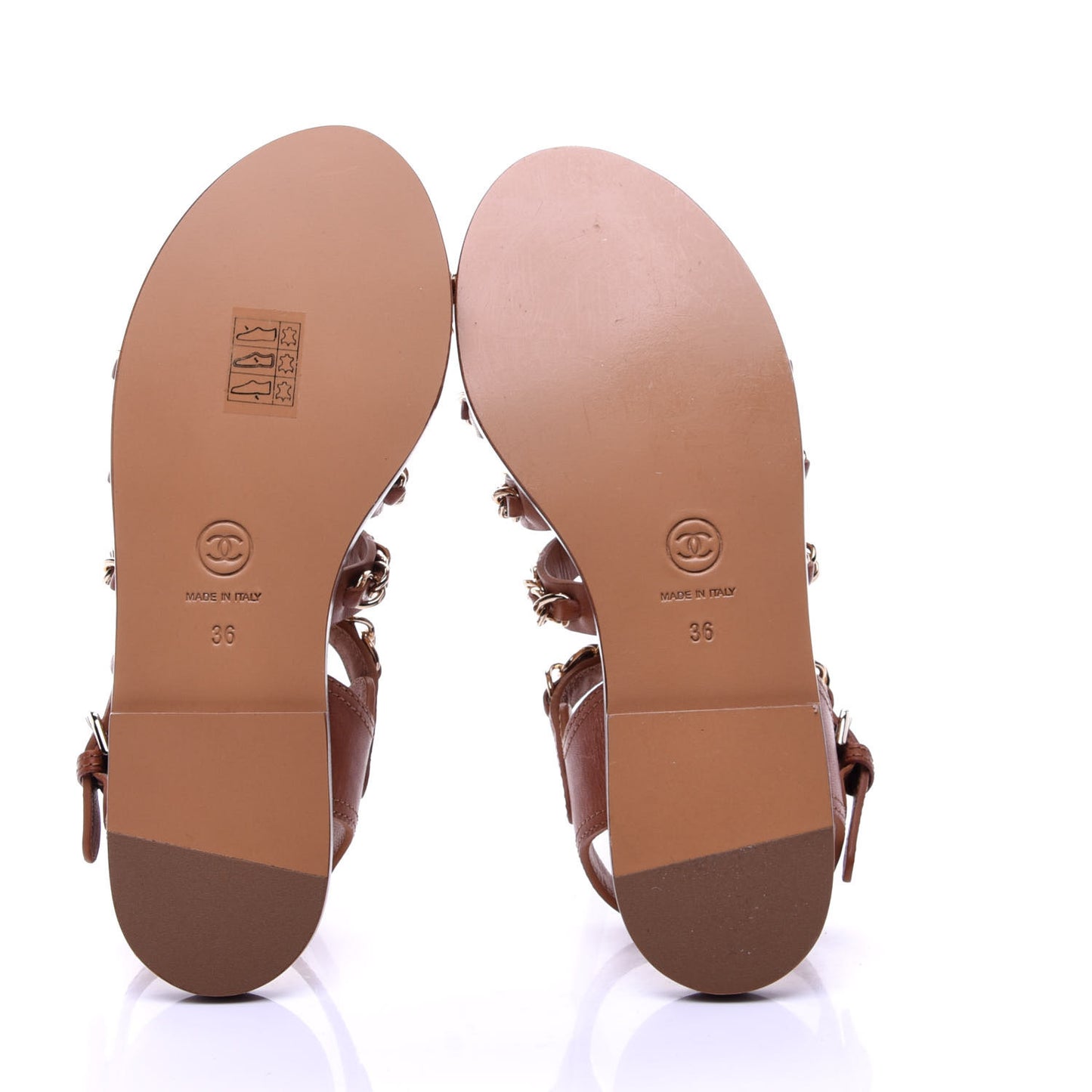 Calfskin Chain CC Flat Sandals 36 Beige