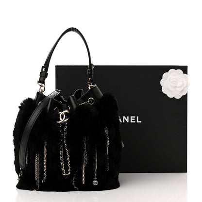 Chanel Fur Chain Drawstring Bucket Bag Black 11 of 11